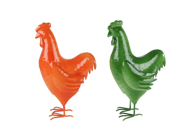 Skulptur "Huhn" orange/grün 2-fach sortiert Metall 20x9x31cm/18x9,5x27cm