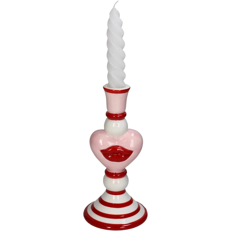 Kerzenhalter Herz Steingut Rosa 9.5x9.5x19.8cm