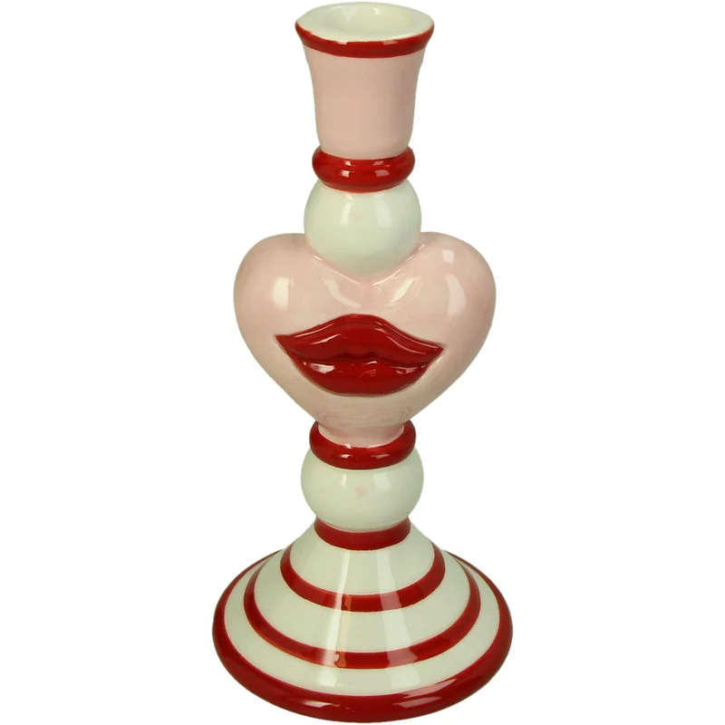 Kerzenhalter Herz Steingut Rosa 9.5x9.5x19.8cm