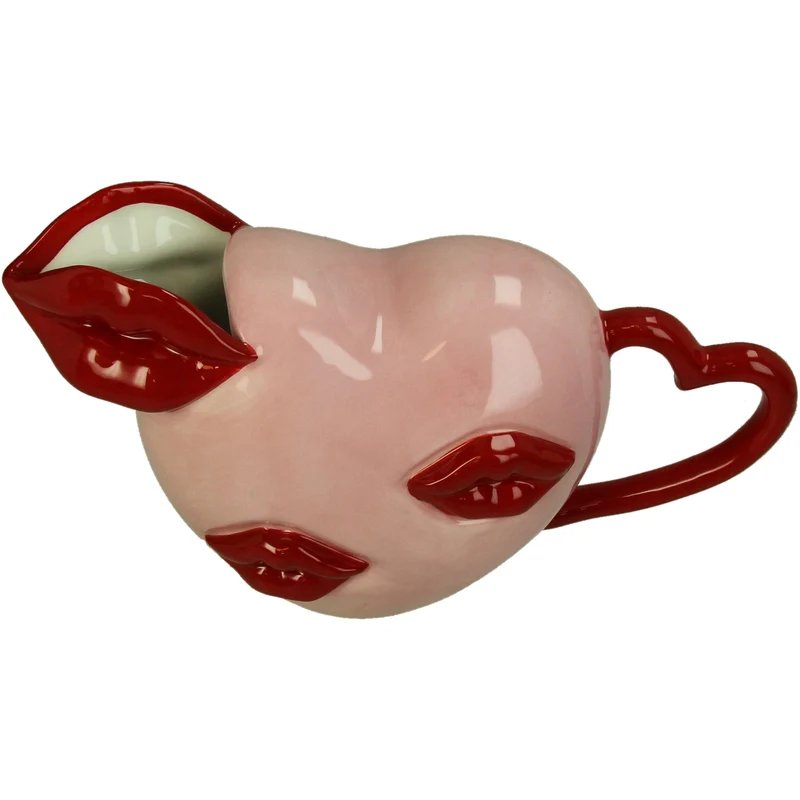 Vase Herz Steingut Rosa 27x10.5x16cm