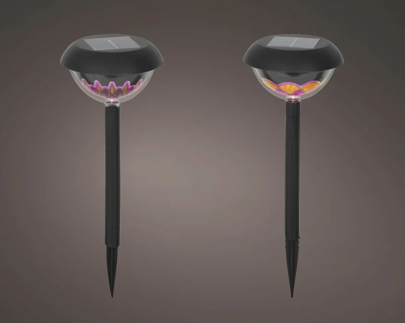 Solar-Erdspießleuchte Kunststoff, Dauerlicht, schwarz/warmweiß, 11 cm x 21,5 cm, 2-fach sortiert