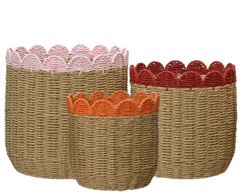3er Set Korb aus Papierseil, mehrfarbig, 38 cm x 38 cm