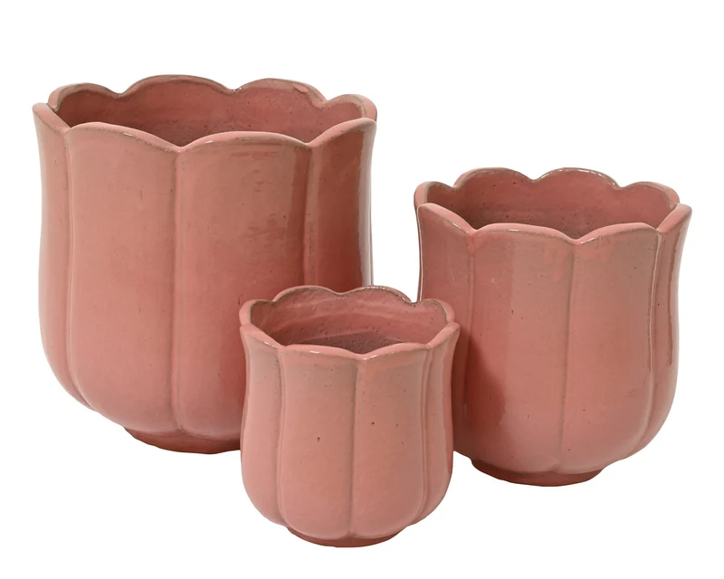 Set aus 3 Blossom Pflanzgefäßen Terrakotta Ton Rosa 42cm x 42,5cm