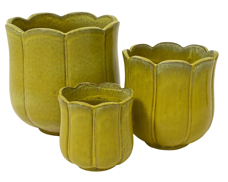 Set mit 3 Blossom Pflanzgefäßen Terrakotta hellgelb 42cm x 42cm