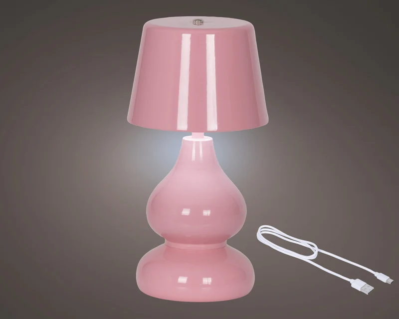 LED Akku-Tischlampe Eisen stabil innen rosa/warmweiß D.13cm H.26cm