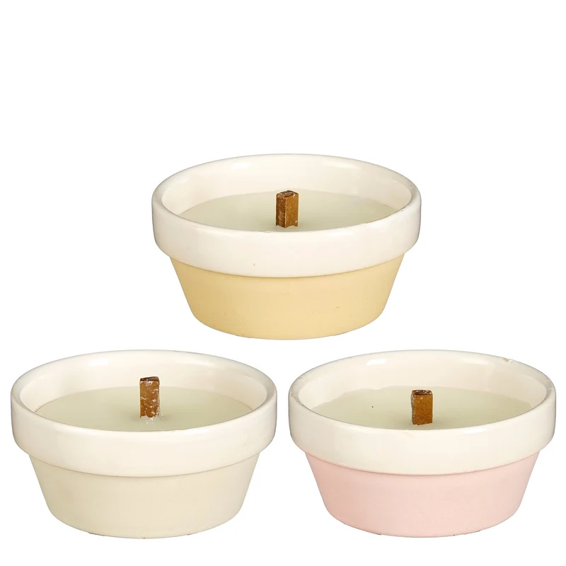 Kerze gelb rosa beige 3-fach sortiert – h5,5xd11,5cm