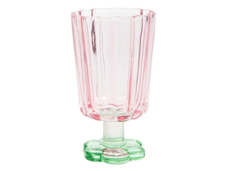 Glas blütenförmig rosa/grün D7,9x13,4cm