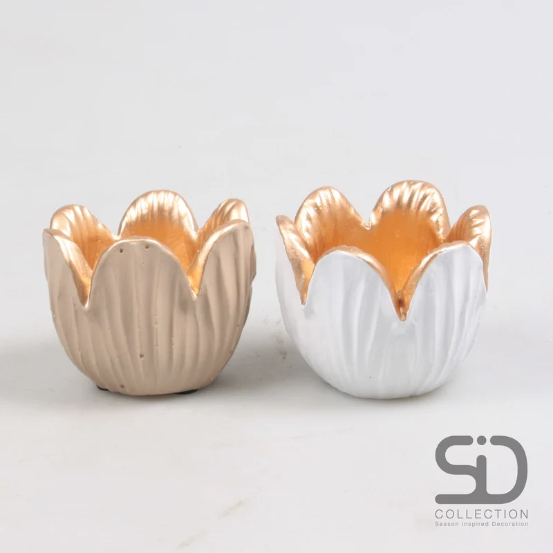 TULPE WAXINE-TEELICHTHALTER 2-FACH SORTIERT 8.5X6.5 CM CAMEL-WEISS ZEMENT