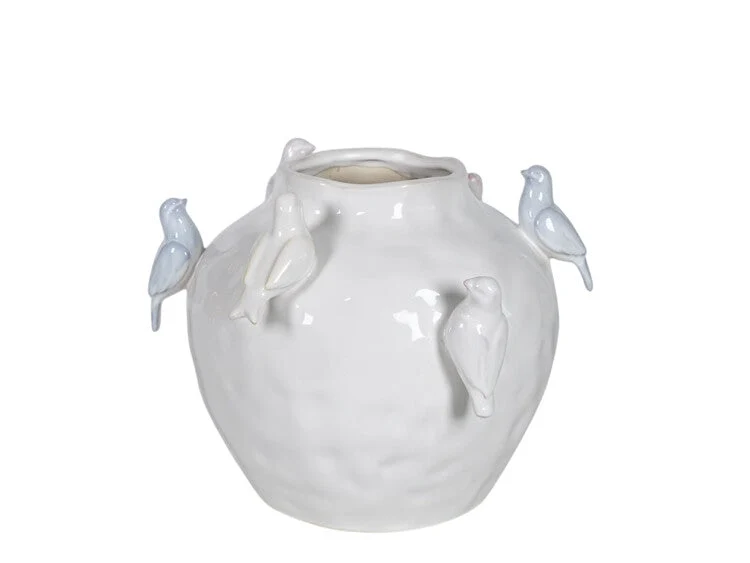 VASE KERAMIK D31X24,5H WEISSE VÖGEL