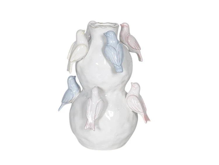 VASE KERAMIK 27H WEISS/VÖGEL