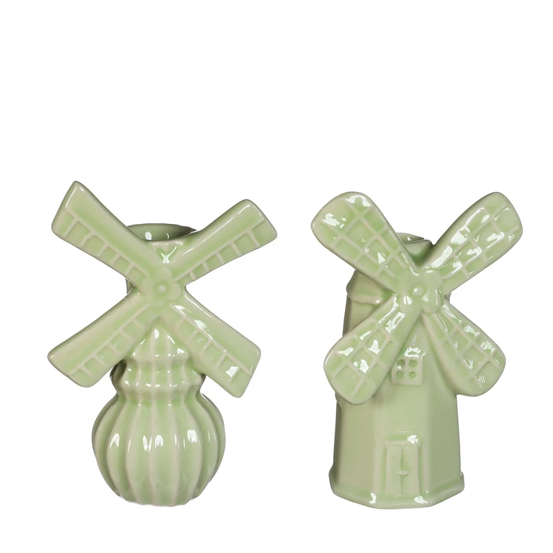 Vase Windmill L 10,5 B 6,5 H 15,5 cm 2er-Sortiment lindgrün