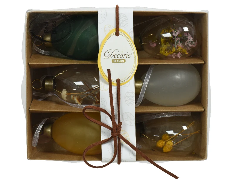 Geschenkpackung a 6 Eierglas grün/gelb H6 D4cm