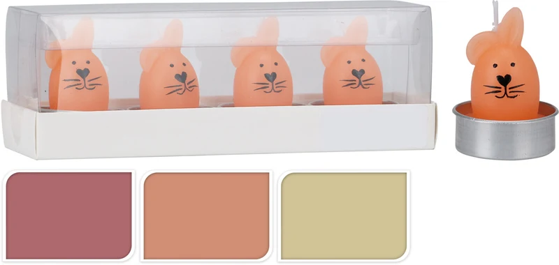 SET MIT 4 TEELICHTERN HÄSCHEN 3 VERSCHIEDENE FARBEN