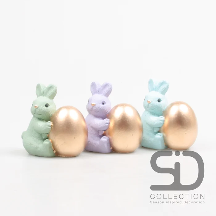 Osterhase aus Zement, 3-farbig, 10 x 6 x 9 cm, grün, lila, blau