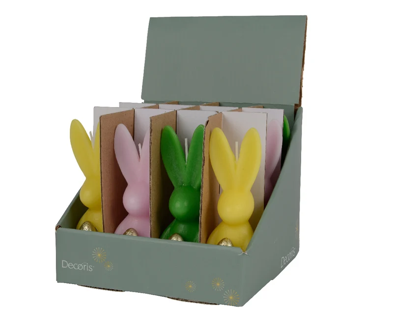 Kerze Kaninchen Paraffin 3 Farben sortiert D4,4 H13cm grün/rosa/gelb