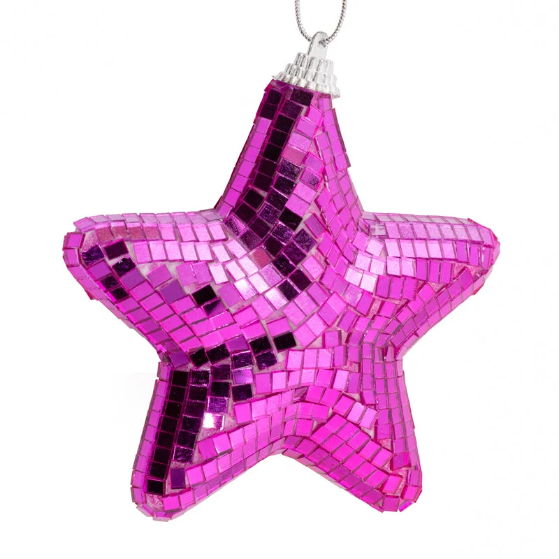 Weihnachtsanhänger Disco-Stern 11 cm rosa
