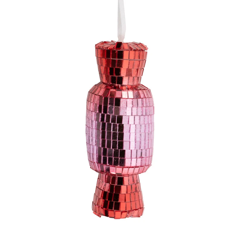 Weihnachtlicher Disco-Süßigkeitenanhänger, 10,5 cm, rosa/rot