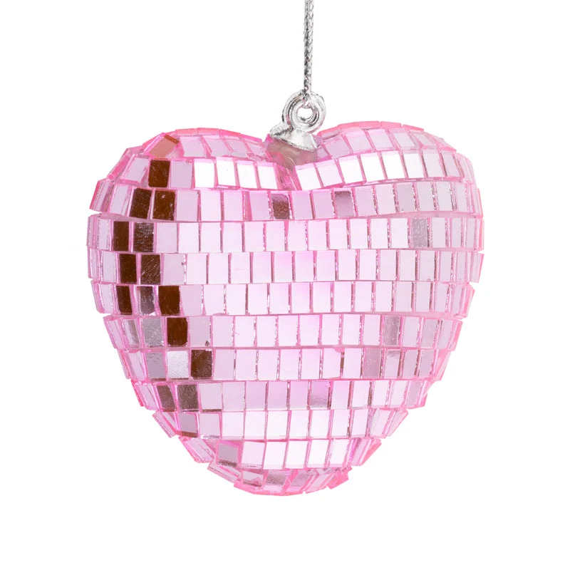 Weihnachtsanhänger Disco-Herz 6,5 cm rosa