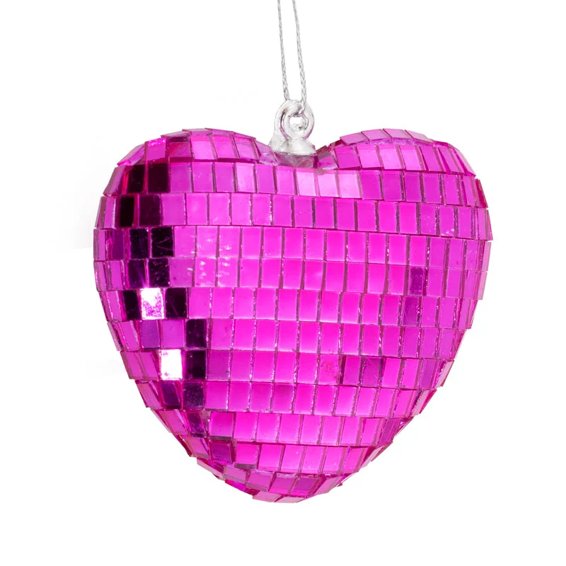 Weihnachtsanhänger Disco-Herz 6,5 cm fuchsia