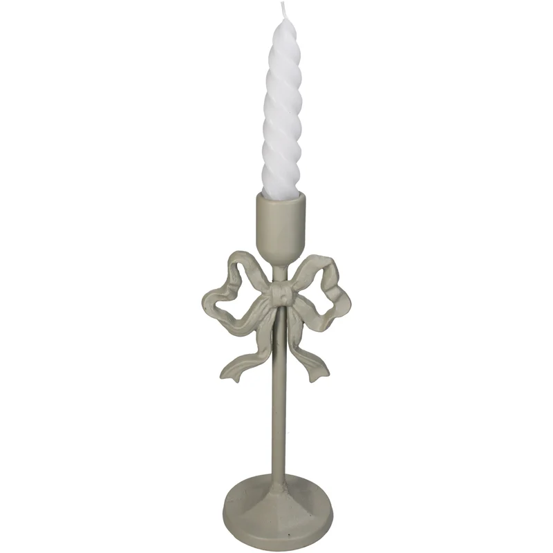 Kerzenständer mit Schleife, Metall, Elfenbein, 10 x 8,5 x 25,5 cm