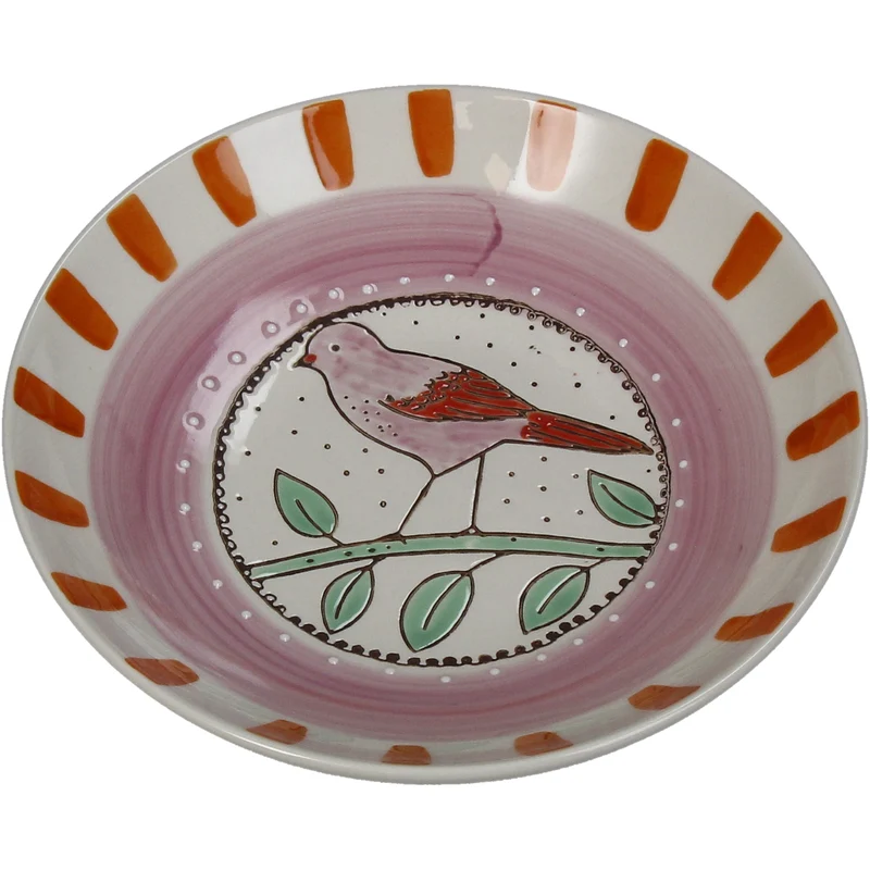 Schale mit Vogel- und Streifenmuster, Steingut, mehrfarbig, 17,5 x 17,5 x 3,8 cm