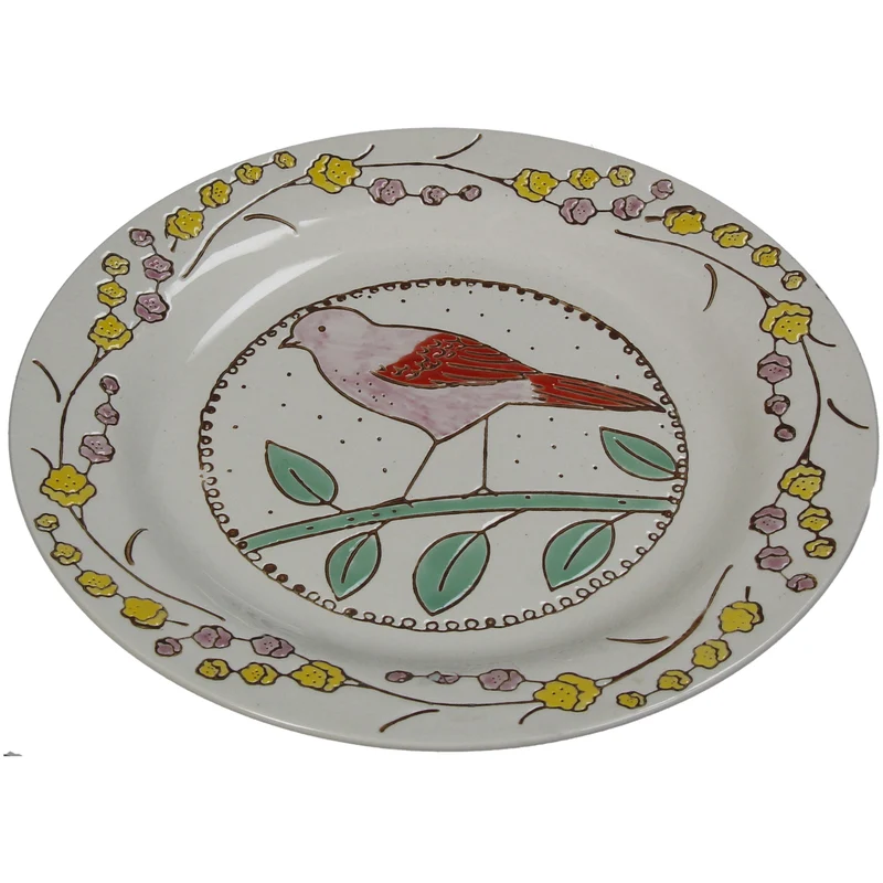 Teller „Vogel“, Steingut, mehrfarbig, 22,5 x 22,5 x 2,5 cm