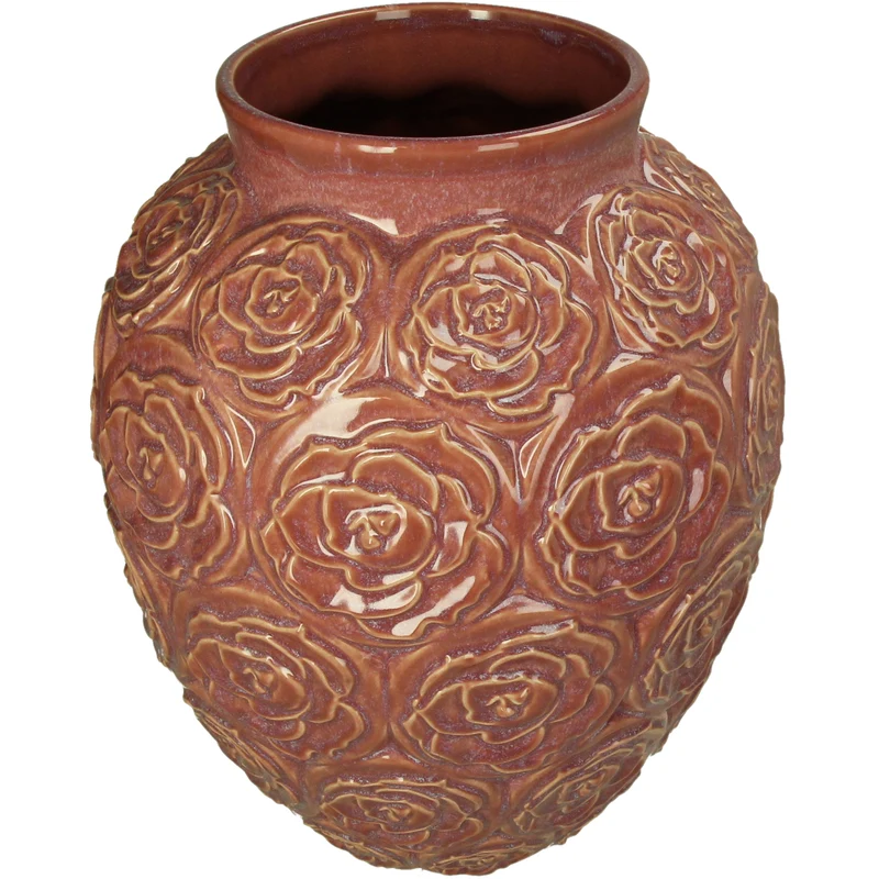 Vase Rosenmotiv, Steingut, Rosa, 28 x 28 x 34 cm