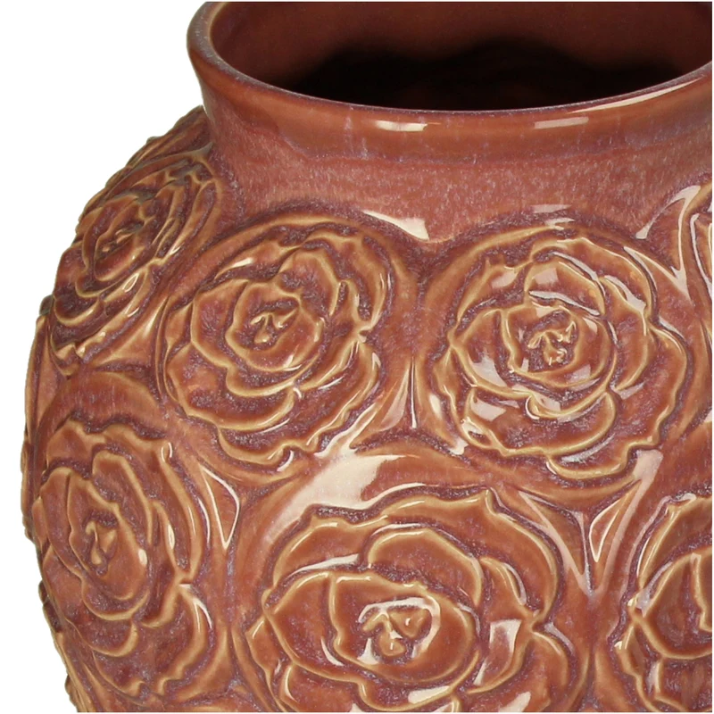 Vase Rosenmotiv, Steingut, Rosa, 28 x 28 x 34 cm