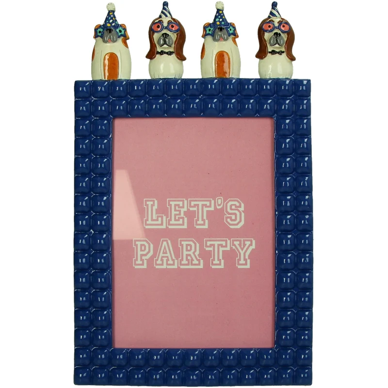Bilderrahmen „Partyhund“, Polyresin, Blau, 13 x 18 cm