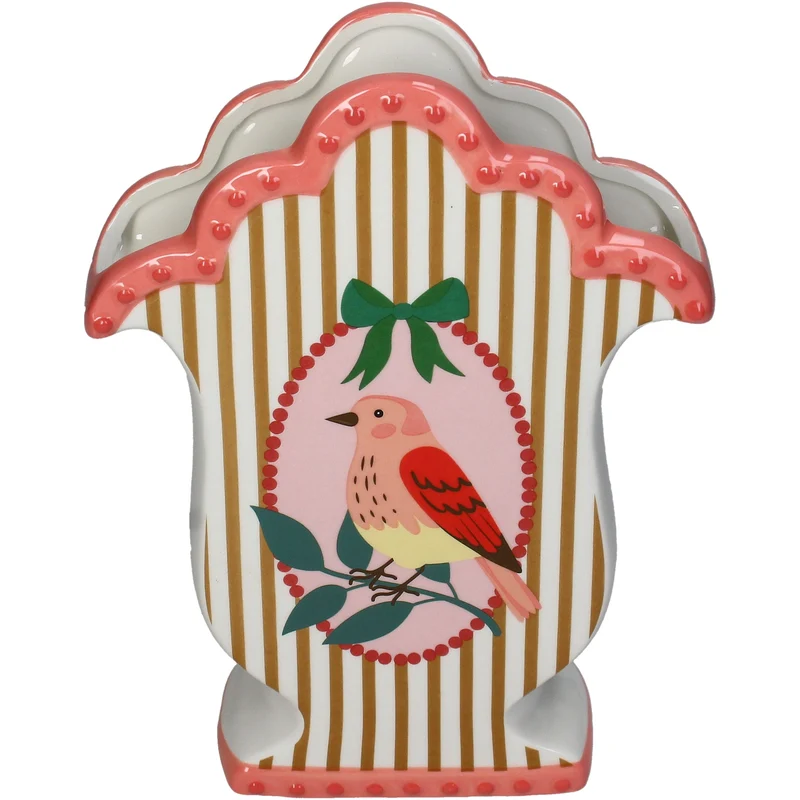 Vase Vogelmotiv, Steingut, mehrfarbig, 18,8 x 7,2 x 25,1 cm