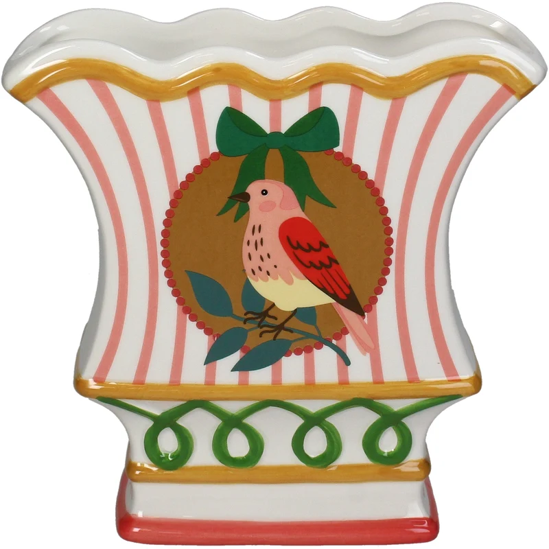 Pflanzkübel Vogelmotiv, Steingut, mehrfarbig, 18,2 x 7,8 x 17,7 cm