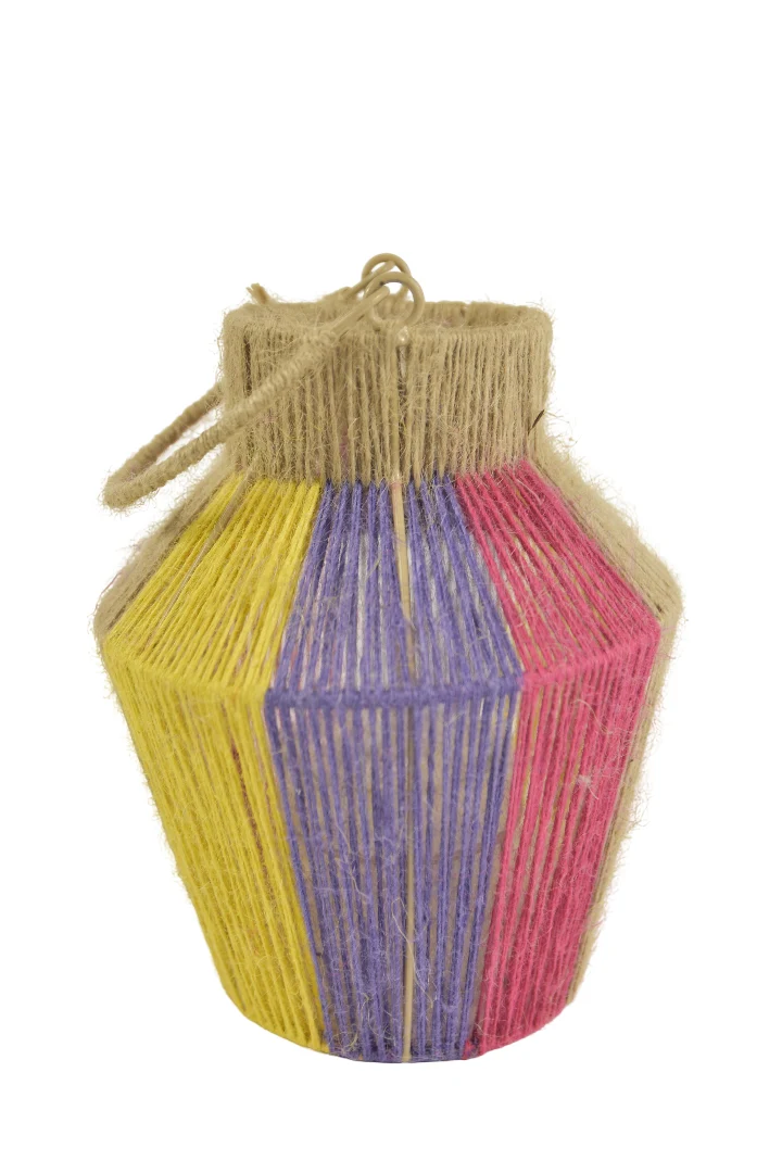Jutelaterne Jasmingelb/Fuchsia/Lila/Natur, Durchmesser 25,5 cm, Höhe 32/49 cm