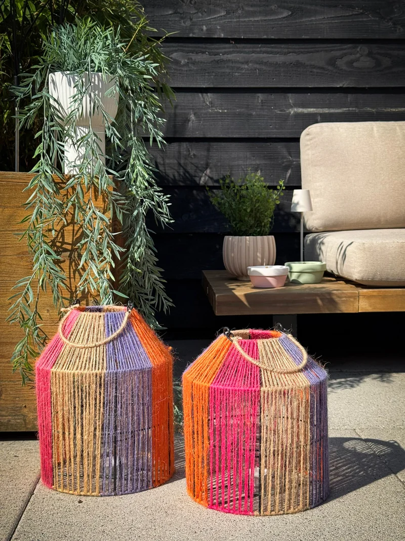 Jutelaterne Jasmingelb/Fuchsia/Lila/Natur, D20 H24/36cm