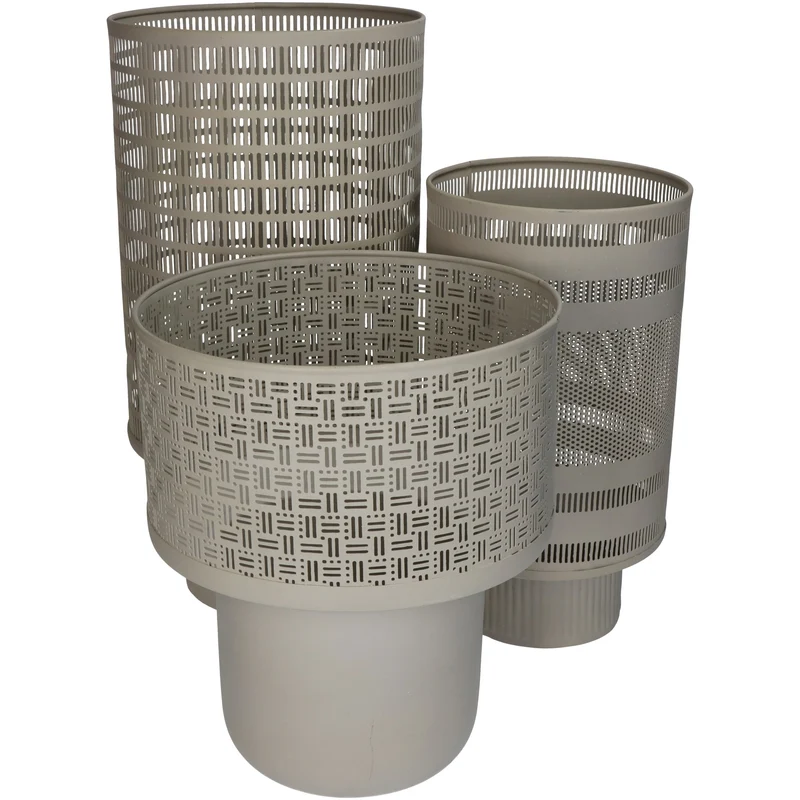 Laterne, elfenbeinfarbenes Metall, 24 x 24 x 43 cm, Set/3