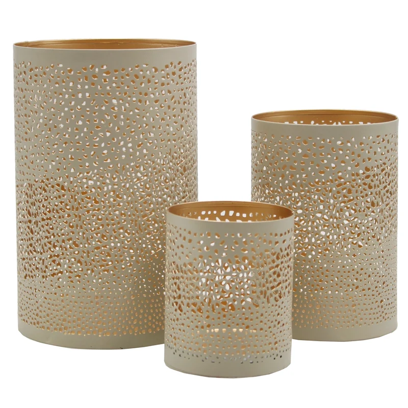 Kerzenhalter Beige Metall 13x13x20cm Set/3