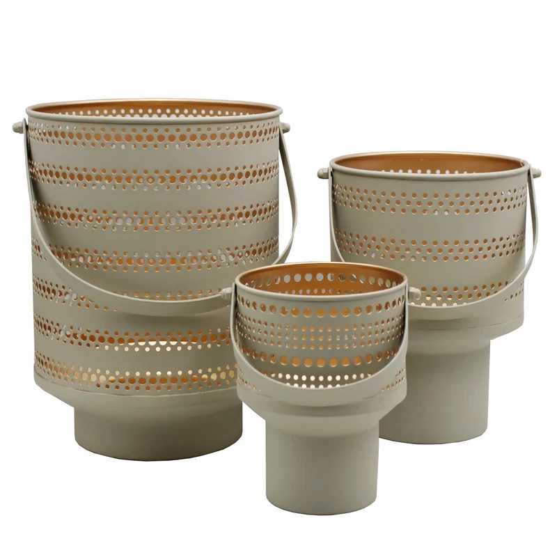 Laterne Beige Metall 21x19x25cm Set/3