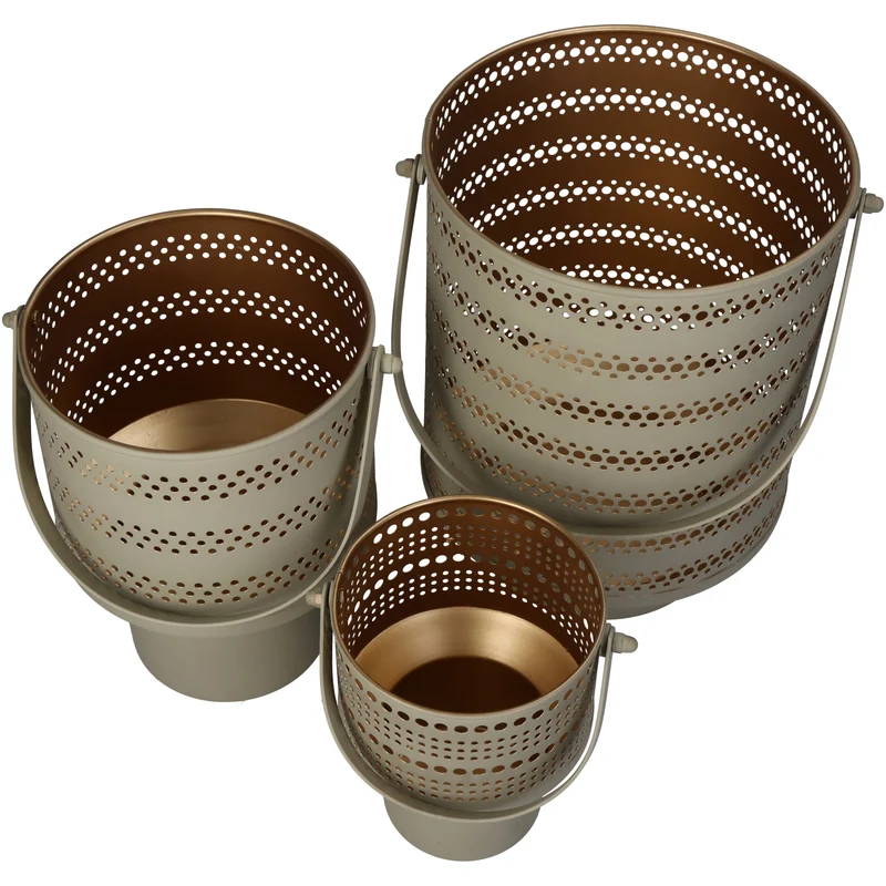 Laterne Beige Metall 21x19x25cm Set/3