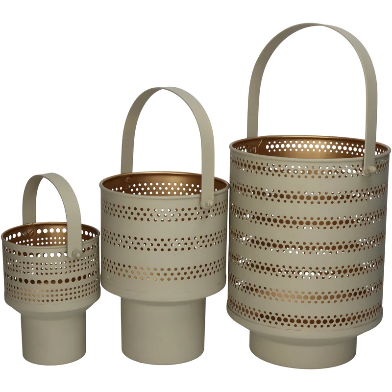 Laterne Beige Metall 21x19x25cm Set/3
