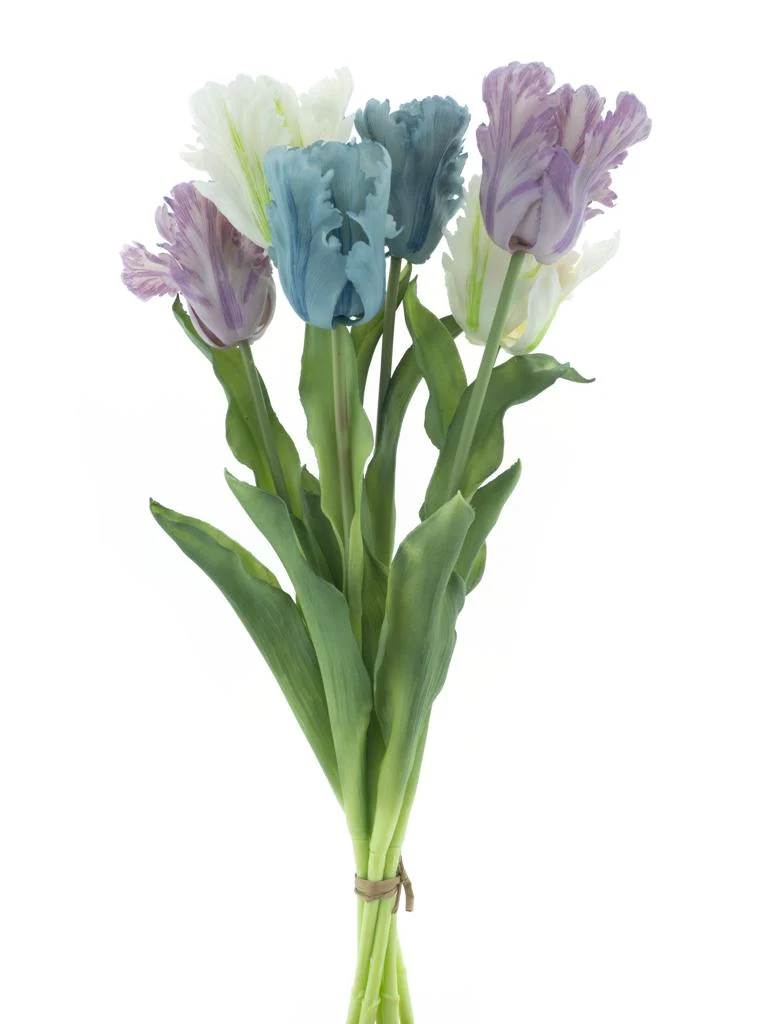 Real Touch Papageien-Tulpenbündel Sally (6 Stück), gemischt blau/rosa/cremefarben, 51 cm