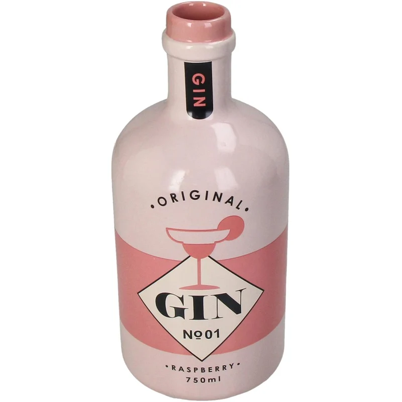 Vase Gin-Flasche, feines Steingut, rosa, 9,5 x 9,5 x 21,5 cm