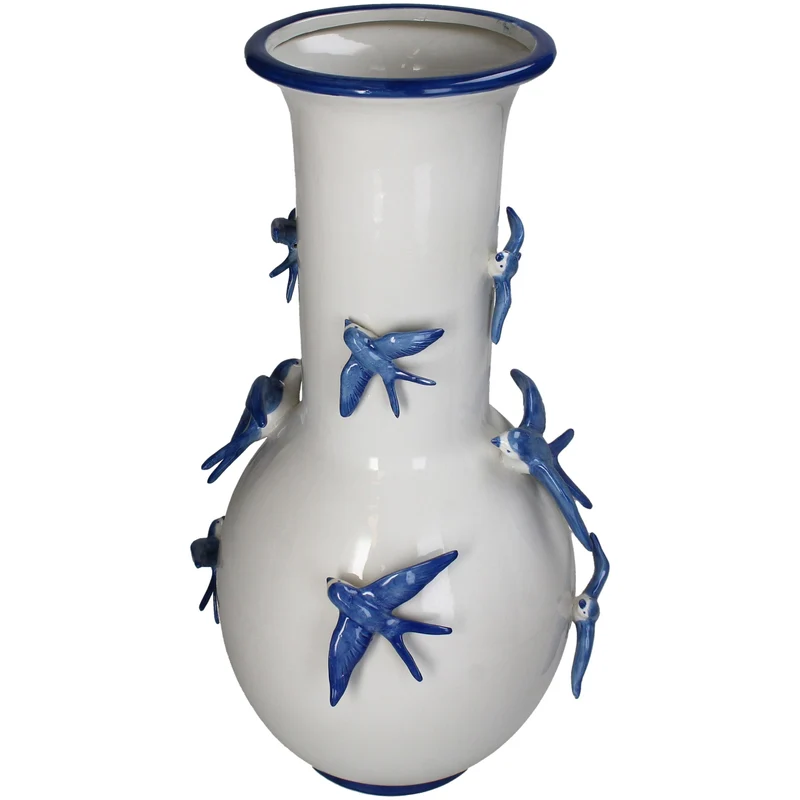 Vase „Vogel“, Steingut, blau, 25,5 x 25,5 x 51,5 cm
