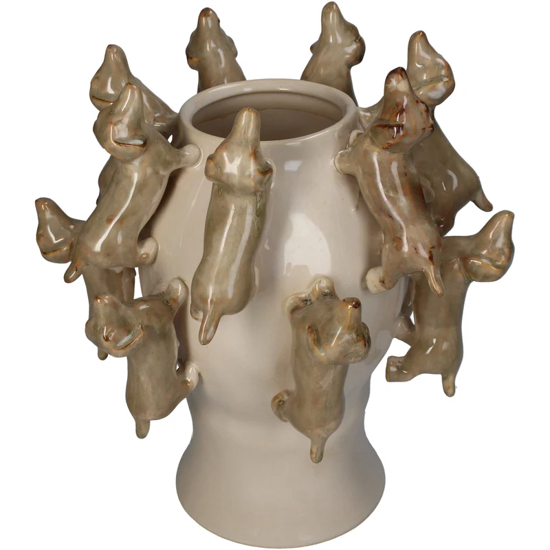 Vase Dackel, Steingut, braun, 25,5 x 25,5 x 28 cm