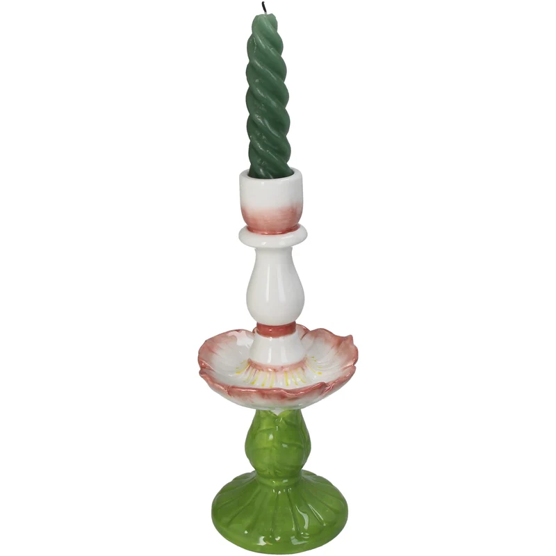 Kerzenständer mit Blumenmuster, Steingut, mehrfarbig, 10,2 x 9,6 x 23 cm