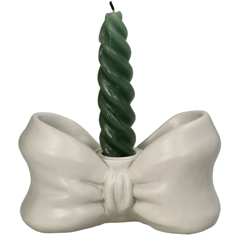 Kerzenständer-Schleife aus Polyresin, elfenbeinfarben, 7 x 13,5 x 7 cm