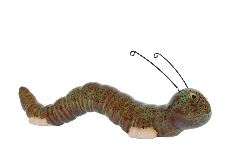 Skulptur „Raupe“, braun/grün, Steingut, 22,5 x 4,5 x 8 cm
