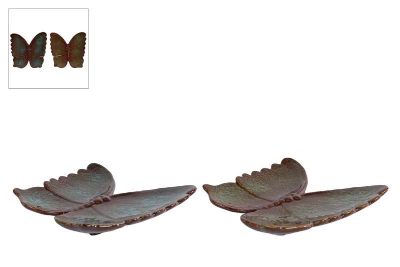 Skulptur „Schmetterling“, blau/grün, A2-Steingut, 18 x 17 x 3,5 cm