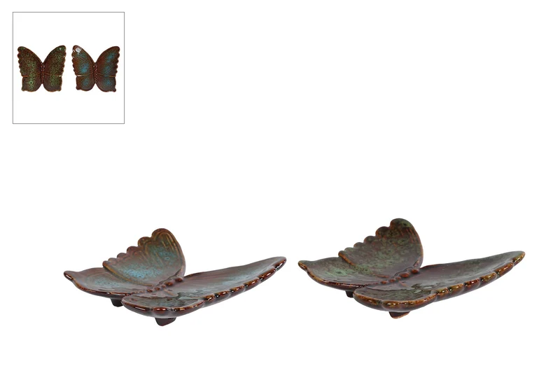 Skulptur „Schmetterling“, blau/grün, A2-Steingut, 12,5 x 12 x 3 cm