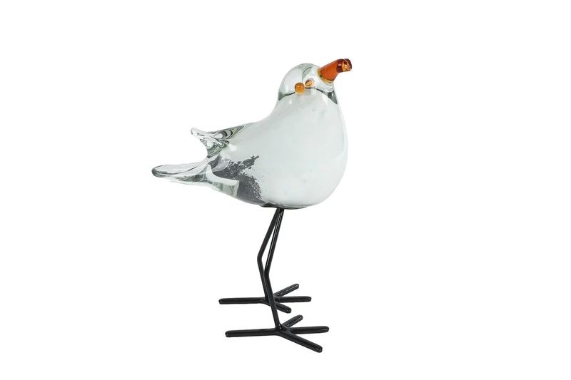 Skulptur „Möwe“ auf Sockel, weiß/graues Glas, 12 x 8,5 x 16 cm