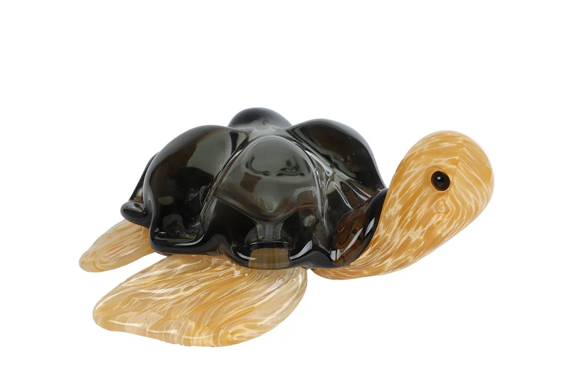 Skulptur „Schildkröte“, dunkelgrünes/beiges Glas, 15,5 x 15 x 7 cm