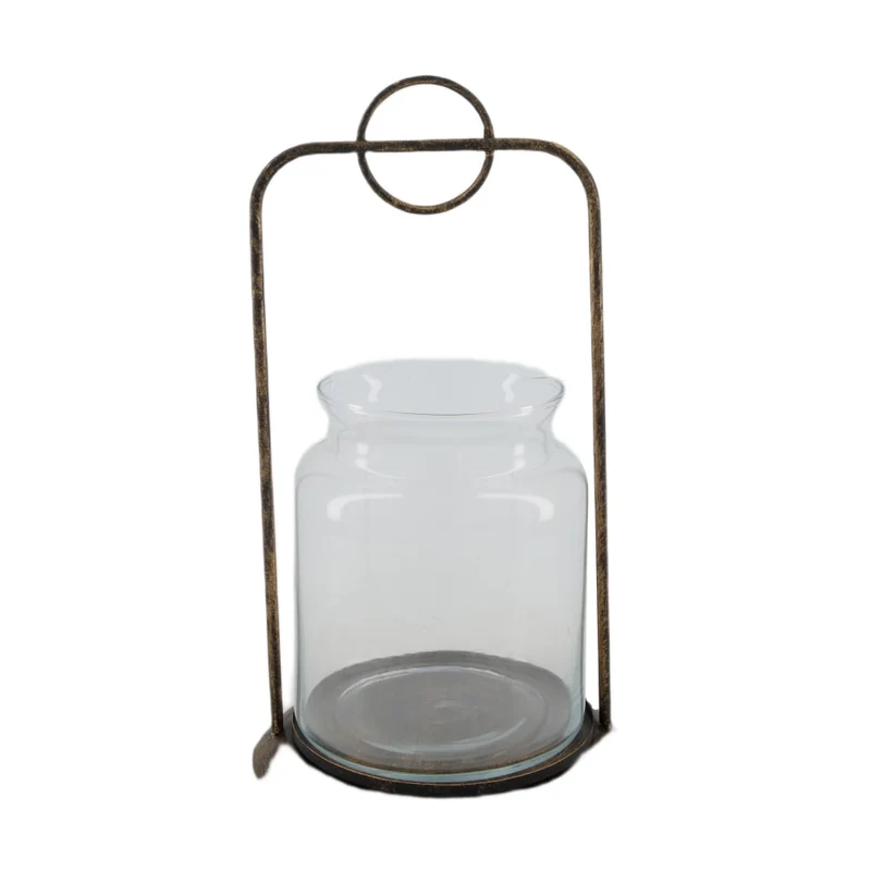 Teelicht „Öllampe“, braun/klar, Steingut/Glas, 10 x 10 x 35 cm